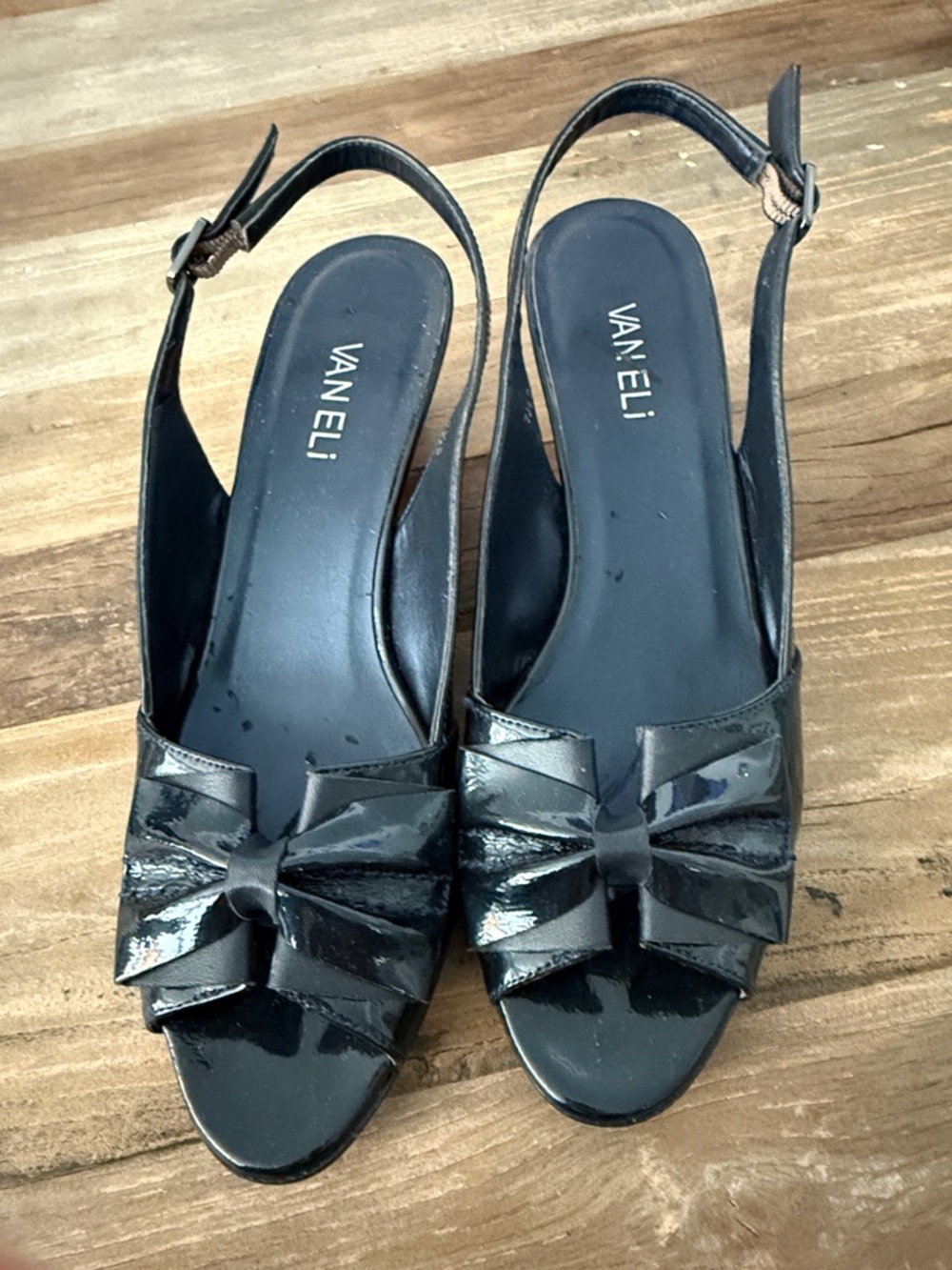 Vaneli Black Patent Slingback Sandals with Bow